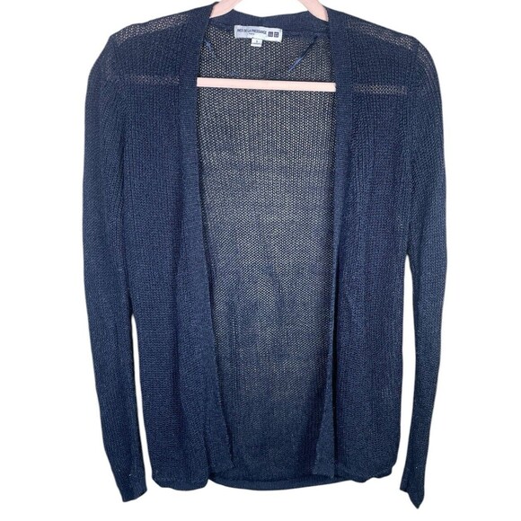 Ines de‎ la Fressange Uniqlo Cardigan Open Knit Linen Sweater Navy Blue Womens S - Picture 1 of 10